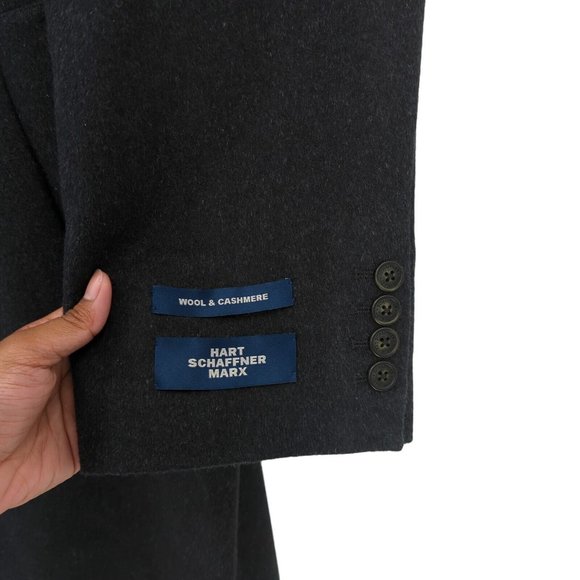 Hart Schaffner Marx Men's 42 L Top Coat Gray Long Single Breasted Cashmere Wool - Picture 4 of 10